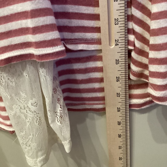 Jolt Pink Striped Hi Low Hem Knit Top XL Lightweight Lace Back Insert Soft Flowy - Picture 9 of 14
